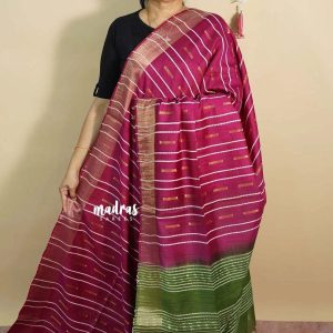 Bhagalpuri Magenta Green Linen Saree
