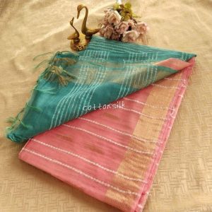 Teal Rose Linen Saree